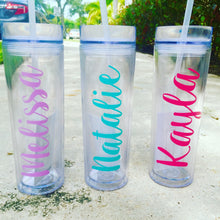 Load image into Gallery viewer, Skinny Tumbler Personalized Cup, Bachelorette Gift for Bride and Bridesmaids with straw, Bridal gift, skinny tumbler personalized, tumbler