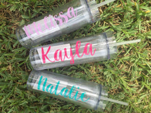 Load image into Gallery viewer, Skinny Tumbler Personalized Cup, Bachelorette Gift for Bride and Bridesmaids with straw, Bridal gift, skinny tumbler personalized, tumbler