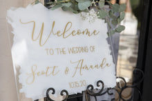 Load image into Gallery viewer, Hand Lettered Acrylic Wedding Sign, Wedding Welcome Sign, Calligraphy Wedding Sign, Wedding Ceremony Sign, Painted Acrylic Wedding Sign,