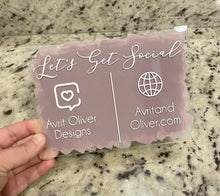 Load image into Gallery viewer, Lets get social business signs, social media sign, custom acrylic sign, small business acrylic sign, small business sign, acrylic signs