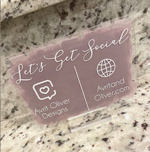 Load image into Gallery viewer, Lets get social business signs, social media sign, custom acrylic sign, small business acrylic sign, small business sign, acrylic signs