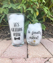 Load image into Gallery viewer, He popped the question, funny engagement,funny engagement set, gift for couple, engagement party, engagement gift set, just engaged, engaged