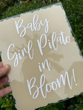Load image into Gallery viewer, Greenery Baby in Bloom Welcome Sign, Baby Shower Welcome Sign, Calligraphy Welcome to Baby Shower Sign, Eucalyptus, Acrylic sign, Hand paint