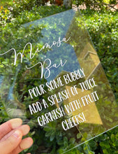 Load image into Gallery viewer, Momosa Bar sign, Mimosa Bar sign, acrylic baby shower decor // momosa bar // mimosa bar, baby shower, bridal , shower sign, bridal shower,