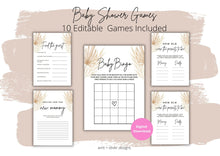 Load image into Gallery viewer, Pampas Grass Bear Baby Shower Games, Boho Baby Shower Game Bundle, BohemianThemed Bingo Emoji Instant Download Digital, Fully editable Game
