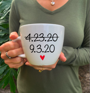 "New wedding date" coffee mug