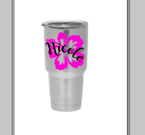 Hibiscus flower decal, hawaiian flower monogram, flower monogram, flower decal for yeti, flower sticker for yeti, decal for yeti, yeti decal