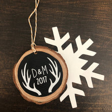 Load image into Gallery viewer, Personalized Wedding Gift for Couple, First Christmas Wedding Ornament, Christmas Ornaments,Antler christmas ornament,rustic ornament,antler