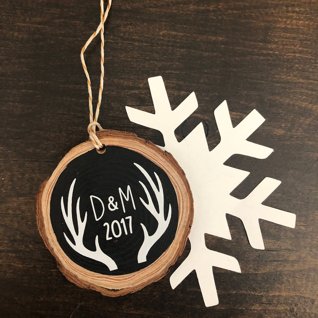 Personalized Wedding Gift for Couple, First Christmas Wedding Ornament, Christmas Ornaments,Antler christmas ornament,rustic ornament,antler