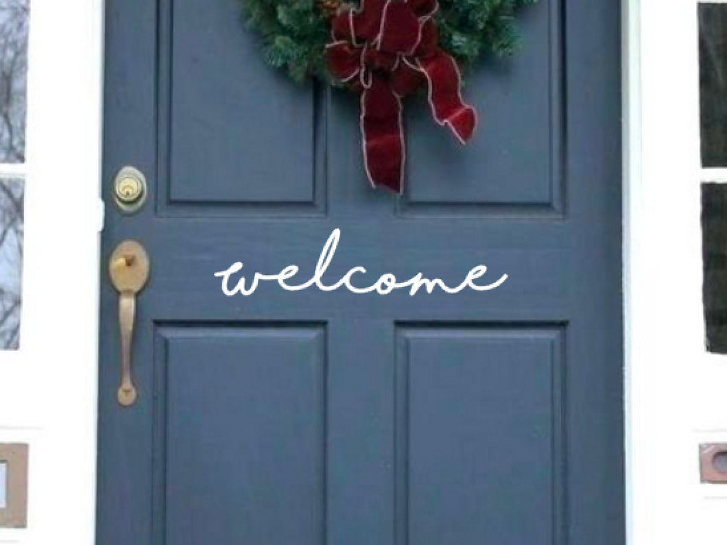 Front door welcome decal, cute welcome sticker greeting for home, house door saying, welcome to our home, door vinyl decal, porch door decor