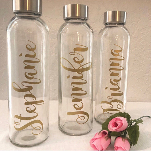 Bridesmaid Gift, Gold, Glass Water Bottle, Personalized Bridesmaid Gift, Bridesmaid Water Bottles, Wedding Waterbottles, Personalized
