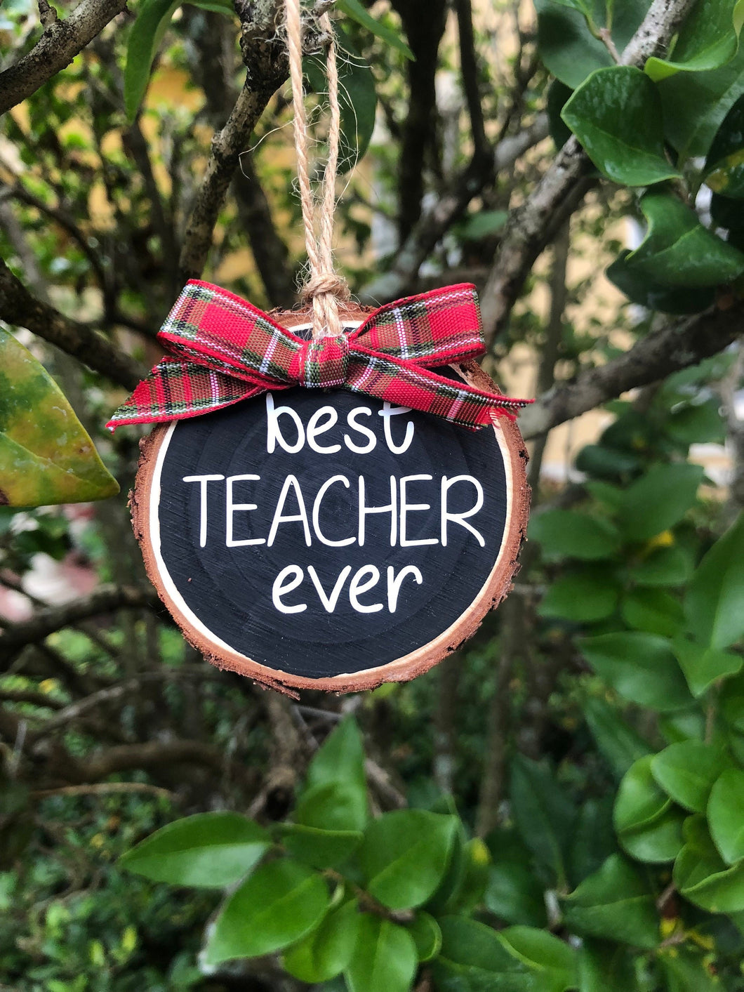 Best Teacher Ever Wood Slice Christmas Ornament, New Home Ornament, Housewarming Gift, Christmas Gift,  Various Colors, Custom Wood Ornament