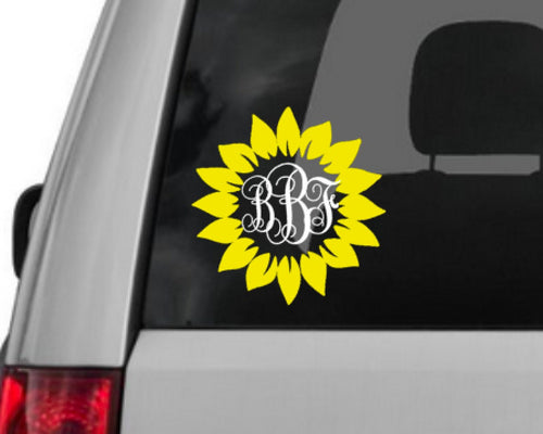 Sunflower Monogram Decal, Custom Sunflower Monogram Sticker, Initials sticker, Yeti Monogram, Macbook monogram, Car monogram, Custom monogra
