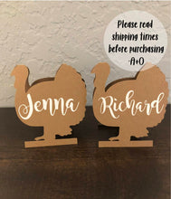 Load image into Gallery viewer, Turkey Placecards,Thanksgiving Table Setting, Turkey Name Cards, Turkey Shape, Thanksgiving Decor,Thanksiginvg place cards, turkey cut out