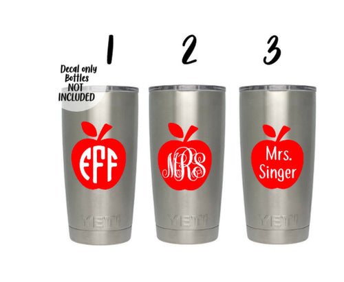 Teacher Decal, Vinyl Decal, Yeti Tumbler Decal, Decal for Teacher, Monogram Decal, Yeti Cup Decal, Vinyl Monogram, RTIC, Yeti, Apple Design,