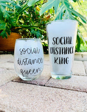 Load image into Gallery viewer, Social distance couple, social distance queen, social distance king, social distancing, quarantine wine glass,social distance set,wine glass