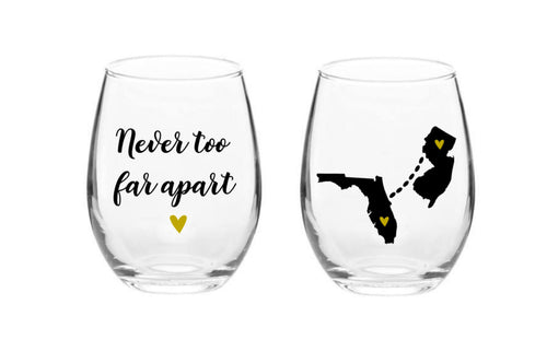 Never Too Far to Wine Together Stemless Wine Glass, Best Friend Wine Glass, Long Distance Friendship Gift, Friendship Gift, Friend Moving