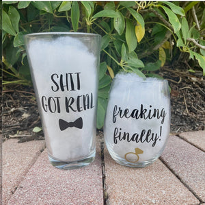 SALE!Freaking finally, funny engagement, funny engagement set, gift for couple, engagement party, engagement gift set, just engaged, engaged
