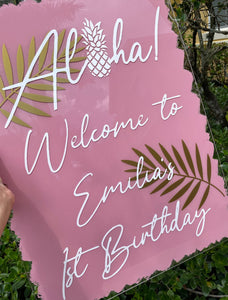 First birthday sign, aloha birthday. aloha birthday sign, aloha birthday acrylic sign, acrylic sign, custom acrylic, aloha birthday, tropica