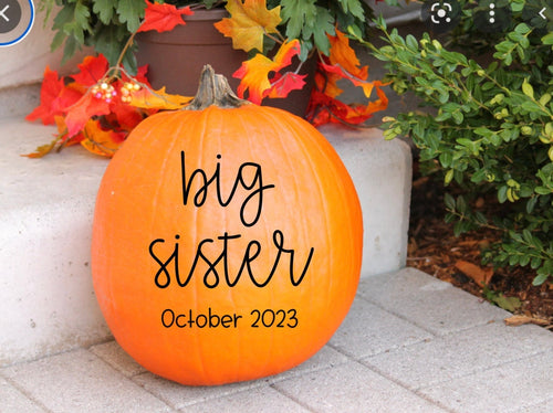 Big Sister Pumpkin Decal for Pregnancy Announcement Photo Shoot Big Sister Vinyl Decal Fall Pumpkin Decal New Baby Maternity Photos