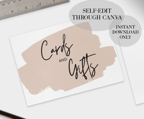 Instant Download Wedding Sign, Self-Editing, Printable, Welcome Board Printable, Cards and gifts sign. cards sign, brush stroke sign, printa