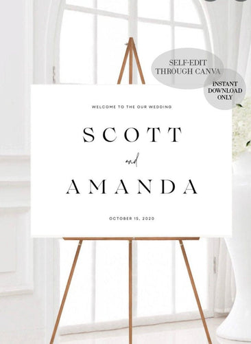 Instant Download Wedding Sign, Self-Editing, Printable, Welcome Board Printable, Fully Editable, Templett, Customizable, Elegant DIY, Weddin
