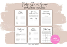 Load image into Gallery viewer, Modern Baby Shower Games Bundle, Minimalist Pack Games for Baby, Editable Games, Modern Baby shower, Baby shower Games, Minimalist baby