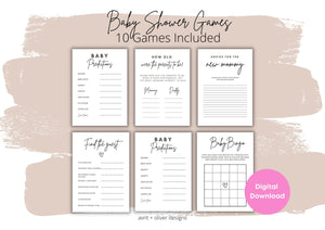 Modern Baby Shower Games Bundle, Minimalist Pack Games for Baby, Editable Games, Modern Baby shower, Baby shower Games, Minimalist baby