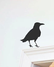 Load image into Gallery viewer, Black Crow Door Topper, Raven Crow Decor, Halloween Decor, Black Crow Door Corner Decor, Spooky Halloween Decoration, Bird Door Sitter