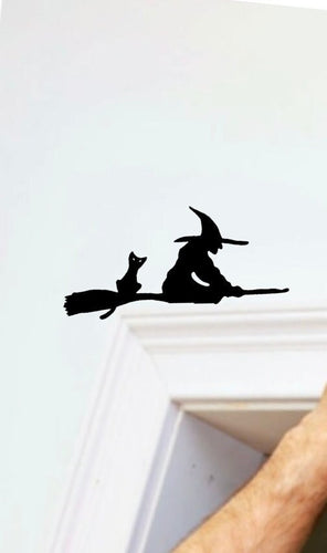Halloween Door Corner Sign, Witch Halloween Decor, Halloween Witch Sign, Fall Decor, Witch on broom, door topper, halloween door decal,witch