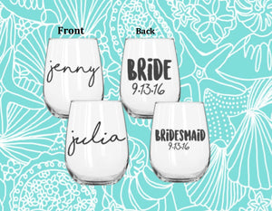 Personalized bridesmaid glasses-custom bridesmaid gift-bridesmaid wine glasses-bride sticker-bridal decals-bridal stickers-vinyl decal