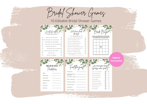 Greenery Bridal Shower Games Bundle, Foliage Bridal Shower Games, Customize Bundle, Name and Questions, Printable Bridal Shower Games,Bridal