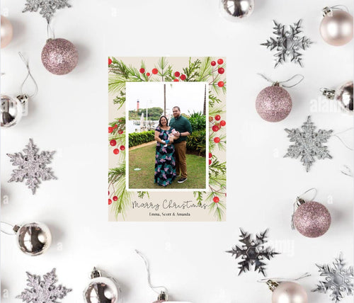 Holiday Greenery Christmas Card Template, Printable Christmas Cards, Digital Download Christmas Card, Editable Holiday Cards, Christmas