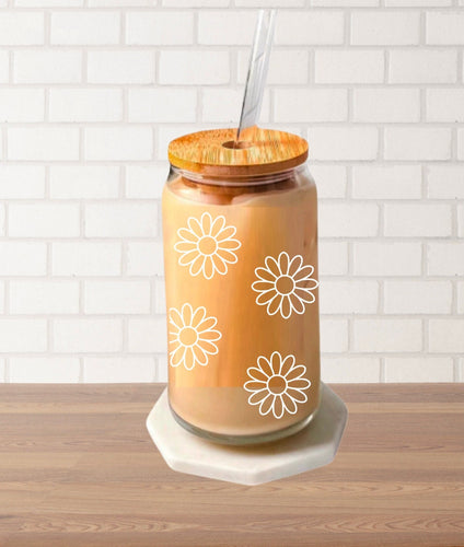 Daisy Cup Iced Coffee Cup Glass-Retro Flower Glass Jar-Daisy Coffee Glass Cup-Boho Beer Glass Jar-Iced Coffee Glass-Baby shower-Daisygif
