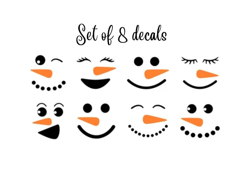 Snowman Faces Vinyl Decals, Set Of 8 For Christmas Ornaments, mugs, cups, custom snowmen, outdoor decals, snowman decal, snowman decor, cut