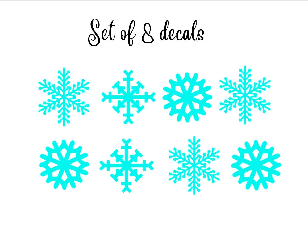 Snowflakes Vinyl Decals, Set Of 8 For Window, mugs, cups, snowflake ghost, outdoor decals, snowflake decal, snowflake decor, cute snoflake