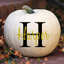 Load image into Gallery viewer, DECAL ONLY Last name monogrammed decal, wedding decal, pumpkin decal, pumpkin sticker, pumpkin decal, fall decor, front porch decor