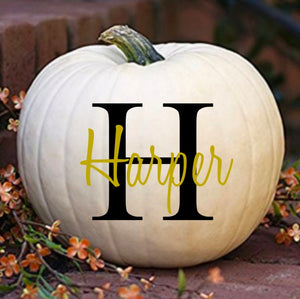DECAL ONLY Last name monogrammed decal, wedding decal, pumpkin decal, pumpkin sticker, pumpkin decal, fall decor, front porch decor