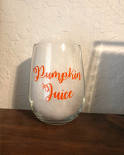 Load image into Gallery viewer, Pumpkin juice wine glass, halloween wine glass, halloween party favor, halloween party, custom wine glass, wine glass,halloween wine glasses