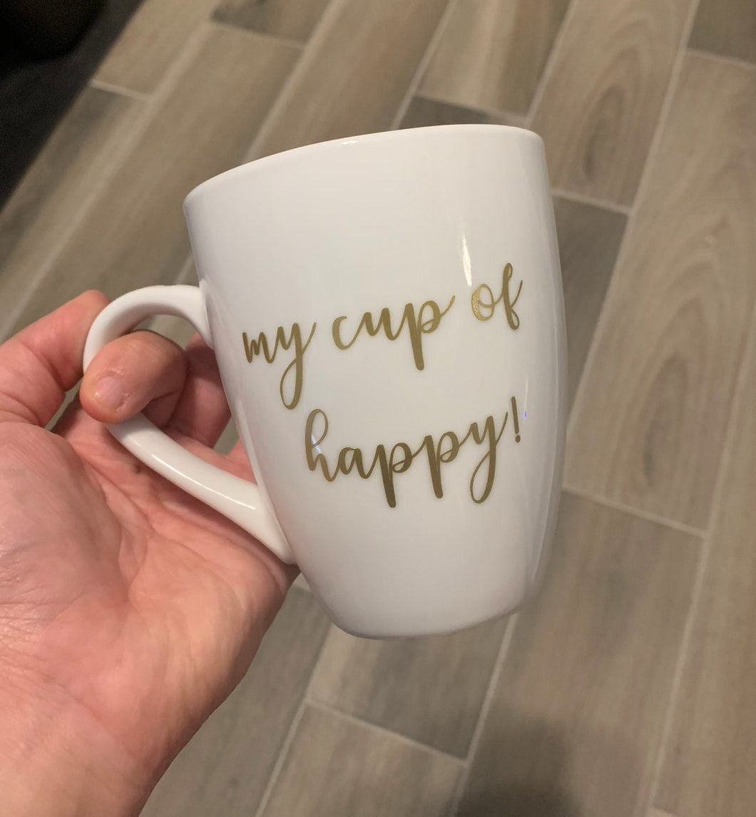 cup of happy, happy coffee mug, polka dot coffee mug, my cup of happy, custom coffee mug, cup of happy, inspirational coffee mug, coffee cup
