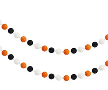 Load image into Gallery viewer, Halloween Felt Ball Garland - Black, Ivory, Orange, - with Swirls and Polka Dots - Halloween Garland, Halloween decor, halloweREADY TO SHIP!