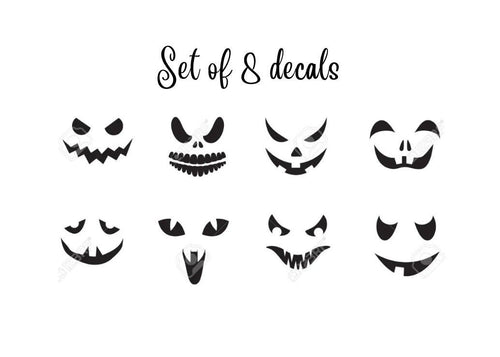 Halloween Faces Vinyl Decals, Set Of 8 For Pumpkins, mugs, cups, custom jack of lantern, outdoor decals, pumpkin decal, pumpkin decor, cut
