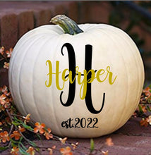 Load image into Gallery viewer, DECAL ONLY Personalized Monogram - Name Vinyl Decal For Pumpkin, Pumpkin Decor, Initial Monogram - Halloween Fall Porch Decor Curb Appeal, P